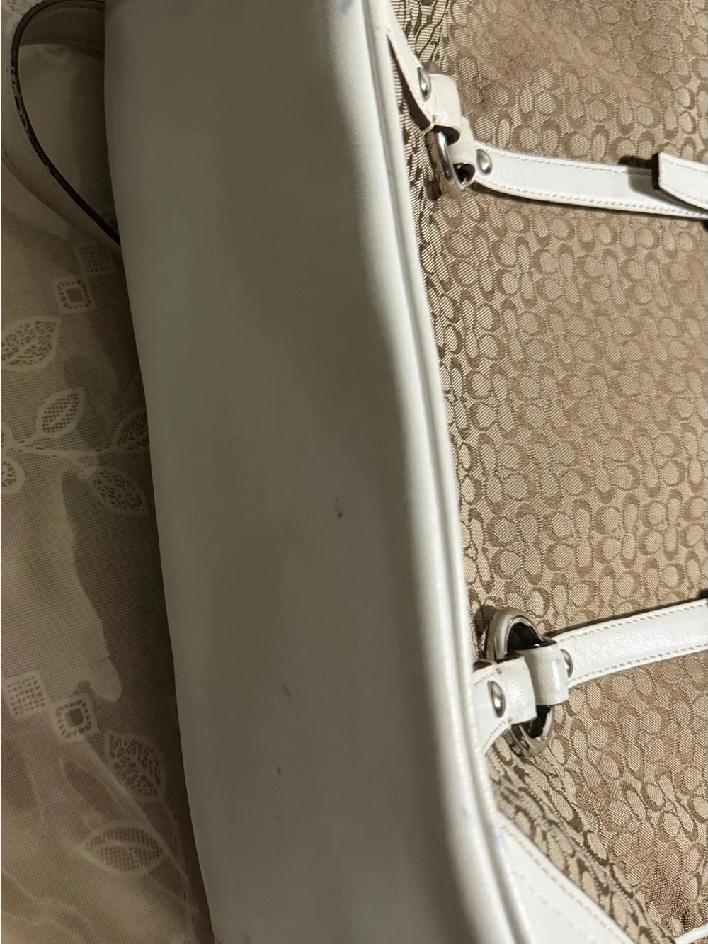 Coach Signature Gallery Tote F11526 Khaki Jacquard White Leather Trim